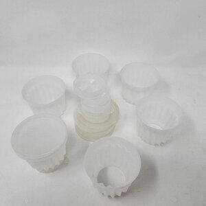 6 Tupperware "Jel-ette" Mini Gelatin Molds, Single Serve Cups & Lids #297 & Caps
